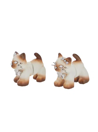 Yvmin Split Kitten Earrings In Brown