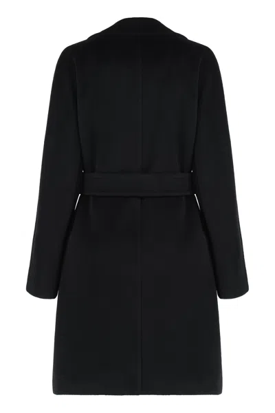 Max Mara Studio Beaver Wool Midi Robe Coat In Black