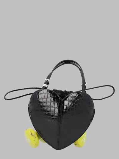 Rotate Birger Christensen Heart Mini Bag Croc Texture Handle Strap In Black