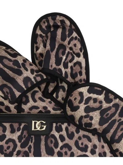 Dolce & Gabbana Leopard-print Polyester Slipper Set In Multicolor