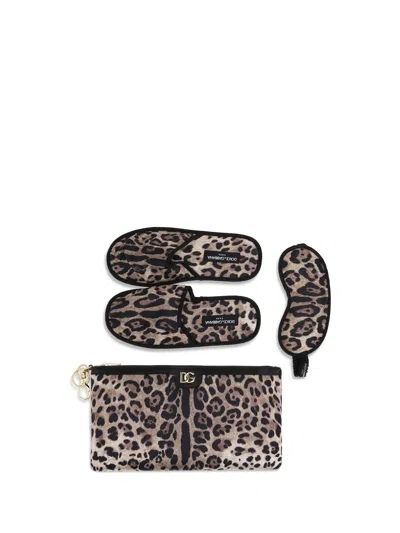 Dolce & Gabbana Leopard-print Polyester Slipper Set In Multicolor