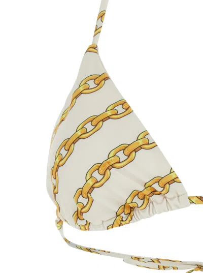 Versace Chain Print Tech Fabric Bikini Top In White