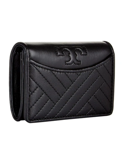 Tory Burch Alexa Foldable Mini Leather Wallet In Black/gold | ModeSens