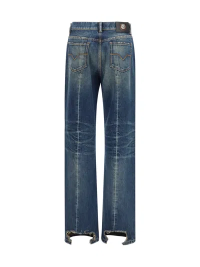 Versace Distressed Stonewash Denim Jeans In Blue