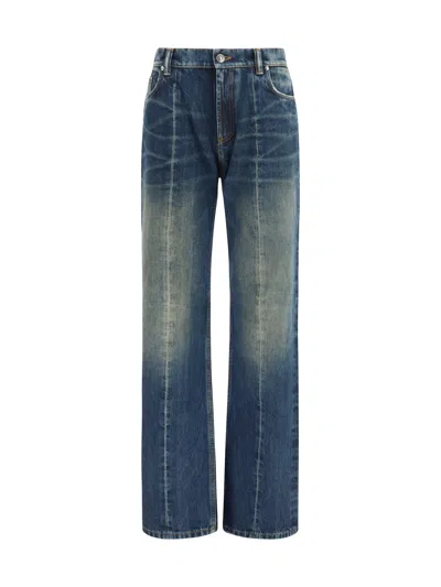 Versace Distressed Stonewash Denim Jeans In Blue