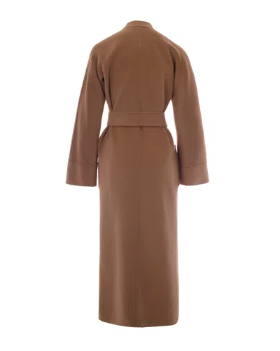 Max Mara Studio Belted Wrap Coat In Camel