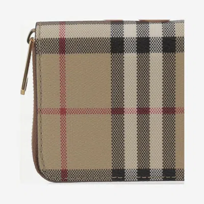 Burberry Check Pattern Wallet In Beige