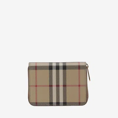 Burberry Check Pattern Wallet In Beige