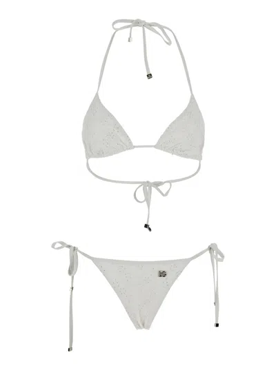 Dolce & Gabbana Embroidered Triangle Bikini In White