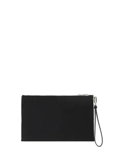 Prada Re-nylon Triangle Logo Clutch In Black