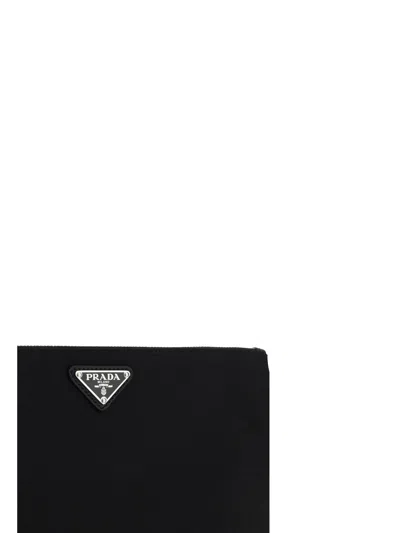 Prada Re-nylon Triangle Logo Clutch In Black