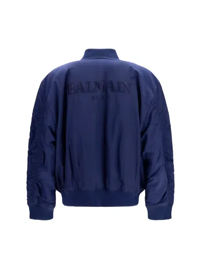 Balmain Logo-embroidered Recycled Polyamide Bomber Jacket In Blue
