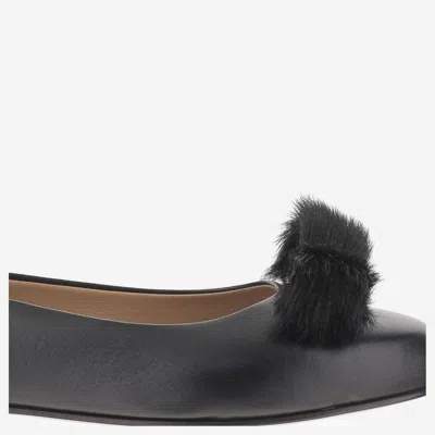 Ferragamo Fur Bow Leather Ballet Flat In Multi