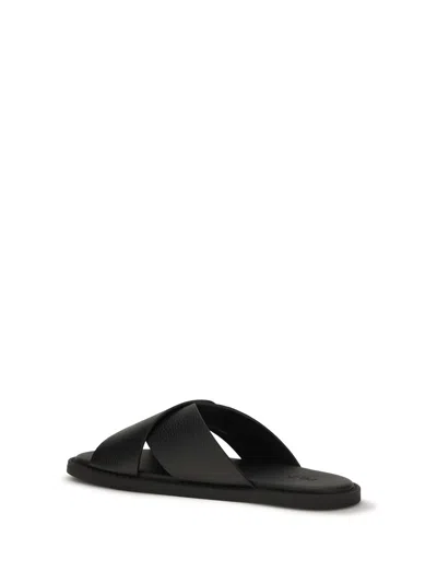 Fendi Crossed X-strap Calfskin Slide Sandals In Black