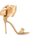 Gianvito Rossi 100mm Bow Ankle Strap Satin Sandals In Metallic