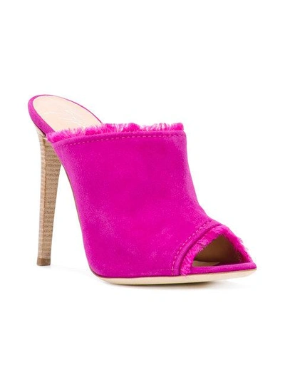 Shop Giuseppe Zanotti Frayed Stiletto Mules - Pink