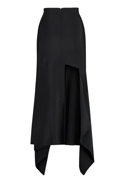 Mugler Gabardine Midi Skirt With Cut-out Details In Black
