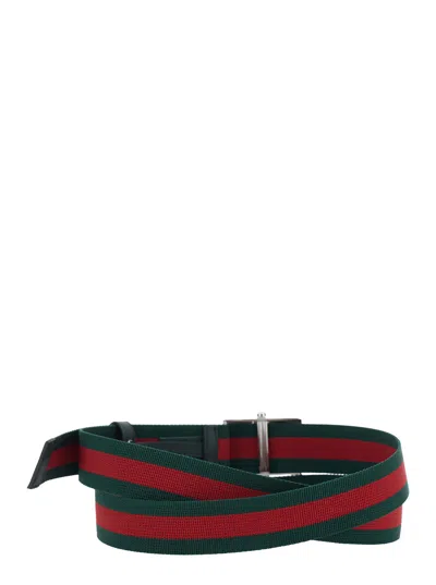 Gucci Belt With Web Ribbon And Rectangular Buckle In Multi