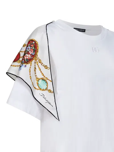 Dolce & Gabbana Silk Scarf Appliqué T-shirt In White