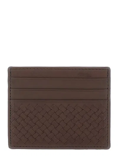 Dragon Diffusion Woven Calf Leather Card Case In Brown