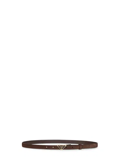 Prada Enamelled Triangular Buckle Belt In Brown