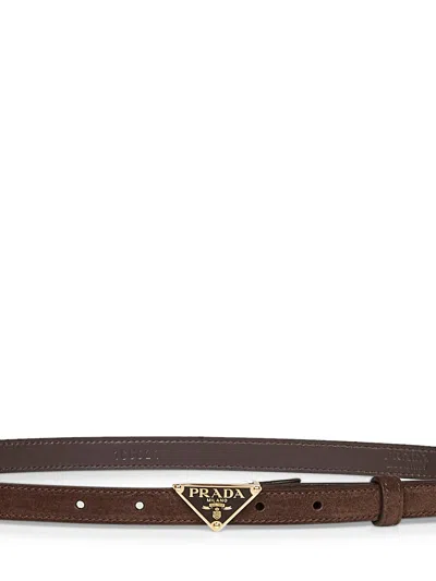 Prada Enamelled Triangular Buckle Belt In Brown