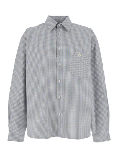 Erl Check Cotton Shirt In Gray