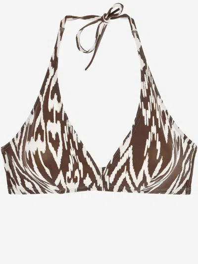 Eres Graphic Pattern Stretch Nylon Bikini Top In Brown
