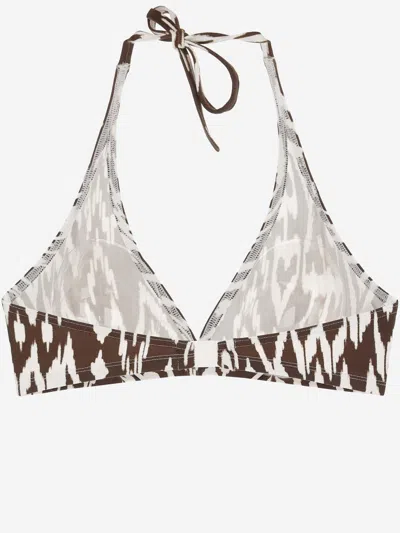 Eres Graphic Pattern Stretch Nylon Bikini Top In Brown