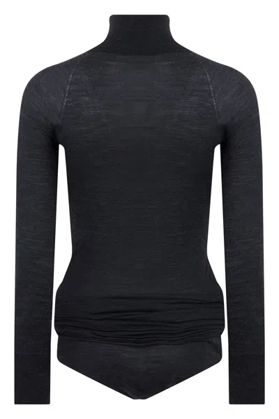 Alaïa Wool Turtleneck Bodysuit In Black