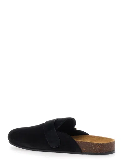 Tory Burch Mellow Black Slip-on Mule With Metallic Logo Buckle In Suede Woman In Red