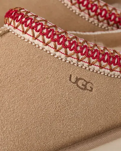 Ugg Tasman Suede Slippers With Shearling Lining In Beige