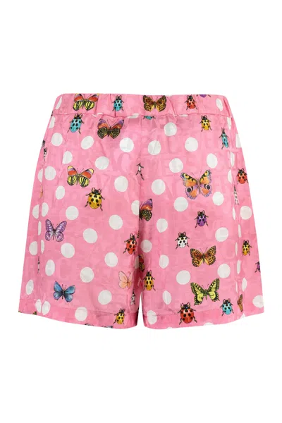 Versace Butterflies-print Silk-blend Shorts In Pink
