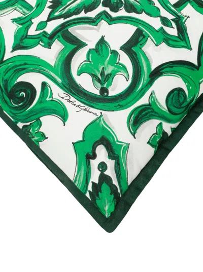 Dolce & Gabbana Green Damask Cotton Throw Pillow In Green