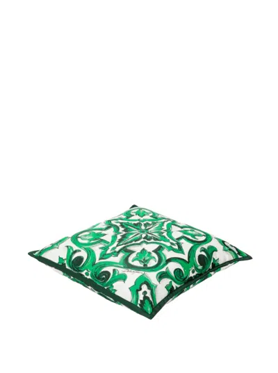 Dolce & Gabbana Green Damask Cotton Throw Pillow In Green