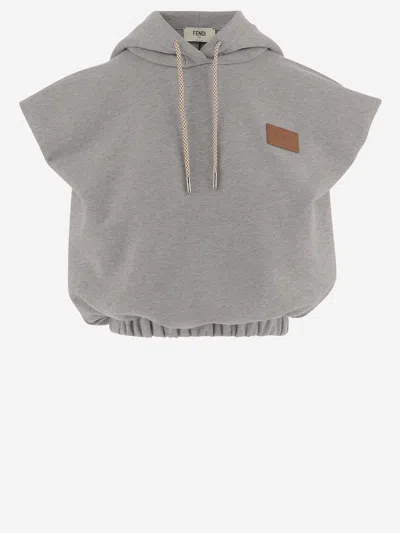 Fendi Hooded Sleeveless Top Drawstring Hem In Gray