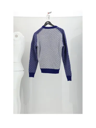 Dior Men Wool Sweater With Bicolor Pattern In Blue