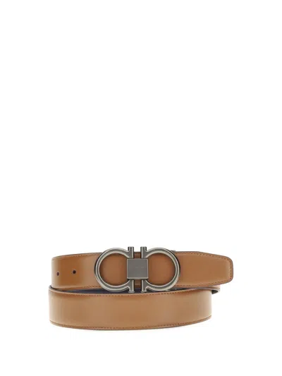 Ferragamo Brown Gancini Solid Reversible Belt In Multi