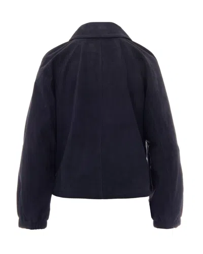 Weekend Max Mara Suede Goat Leather Jacket In Blue
