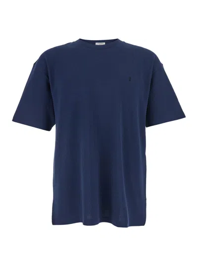 Saint Laurent Cassandre Oversized T-shirt In Blue