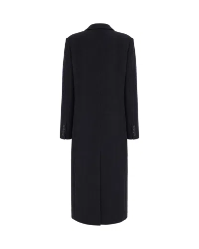 Max Mara Studio Double-breasted Virgin Wool Long Jacket In Black
