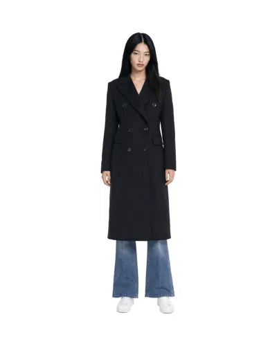 Max Mara Studio Double-breasted Virgin Wool Long Jacket In Black