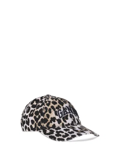Ganni A6898 Leopard Print Baseball Cap In Multi