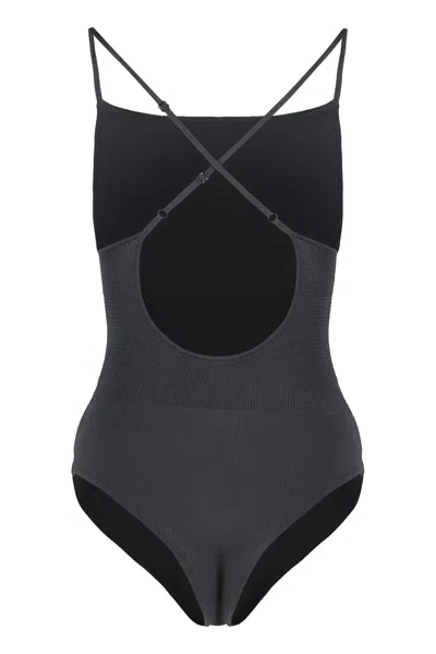 Live The Process Ribbed Beach Body Suit Cross Back Straps In Black