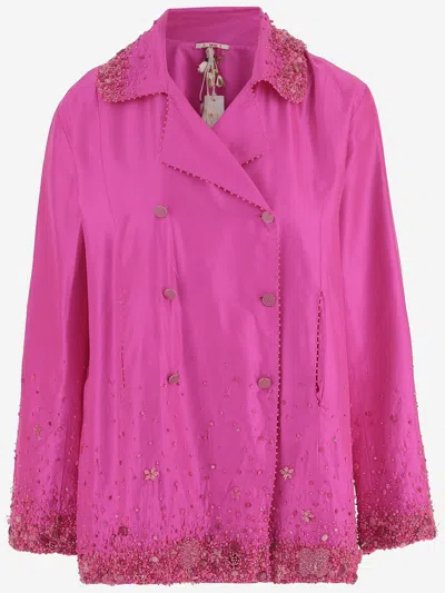 Péro Pero Bead-embellished Silk Double-breasted Jacket In Pink