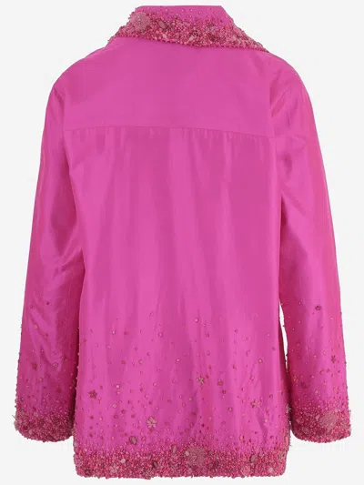 Péro Pero Bead-embellished Silk Double-breasted Jacket In Pink