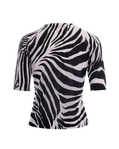 Max Mara White Animal Print Crew Neck Top In White