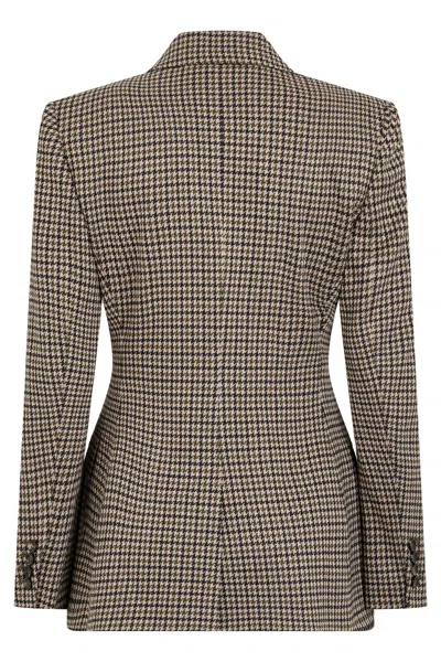 Max Mara Houndstooth T-shirt Jacket Double-breasted Lined Wool-blend In Brown