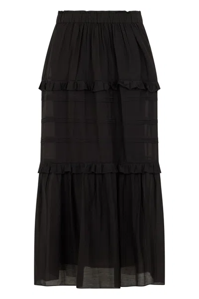 Isabel Marant Étoile Black Volodia Gz Ruffled Flared Cotton-blend Midi Skirt In Black