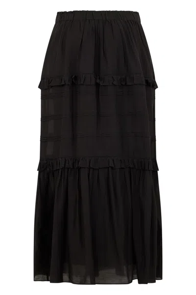 Isabel Marant Étoile Black Volodia Gz Ruffled Flared Cotton-blend Midi Skirt In Black